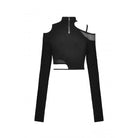 Darkinlove Women's Punk Irregular Cutout Mesh Splice Crop Top