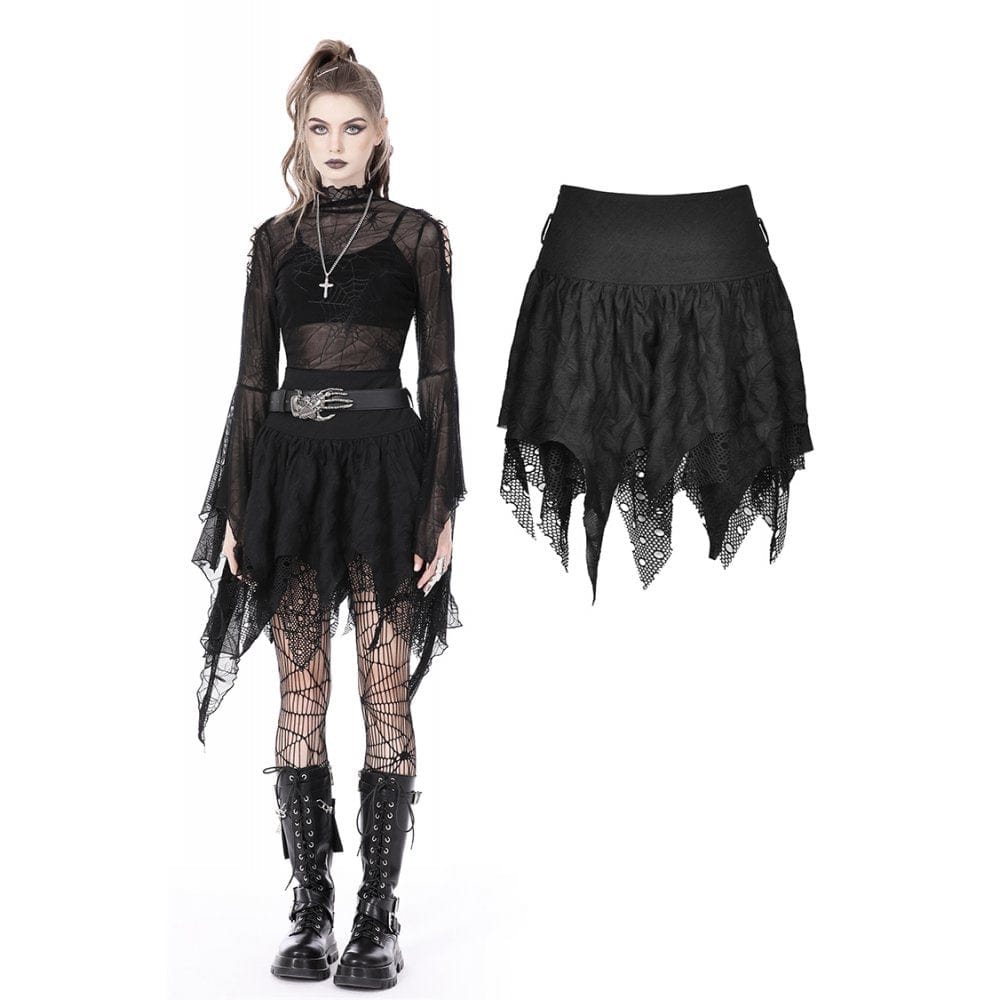 Darkinlove Women's Punk Irregular Mesh Splice Draped Skirt
