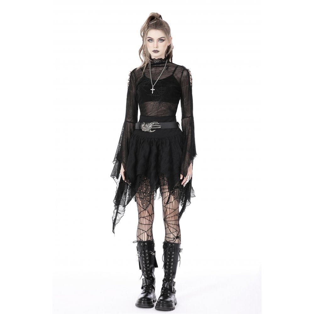 Darkinlove Women's Punk Irregular Mesh Splice Draped Skirt