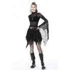 Darkinlove Women's Punk Irregular Mesh Splice Draped Skirt