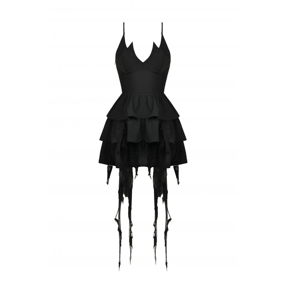 Darkinlove Women's Punk Little Devil Multilayer Slip Dress