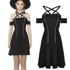 Women's Punk Off Shoulder Star Halterneck Black Little Dresses