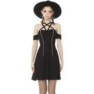 Women's Punk Off Shoulder Star Halterneck Black Little Dresses