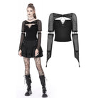 Darkinlove Women's Punk Plunging Mesh Splice Shirt with Oversleeves