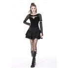 Darkinlove Women's Punk Plunging Mesh Splice Shirt with Oversleeves