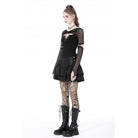 Darkinlove Women's Punk Plunging Mesh Splice Shirt with Oversleeves