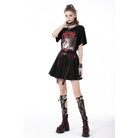 Darkinlove Women's Punk Rock Pleated Skirt with Red Plaid Strap