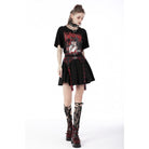 Darkinlove Women's Punk Rock Pleated Skirt with Red Plaid Strap