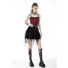 Darkinlove Women's Punk Rock Ripped Mesh Short Skirt