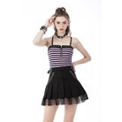 Darkinlove Women's Punk Rock Studded Net Hem Short Skirt