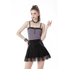 Darkinlove Women's Punk Rock Studded Net Hem Short Skirt