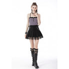 Darkinlove Women's Punk Rock Studded Net Hem Short Skirt