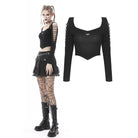 Darkinlove Women's Punk Strappy Bat Irregular Crop Top