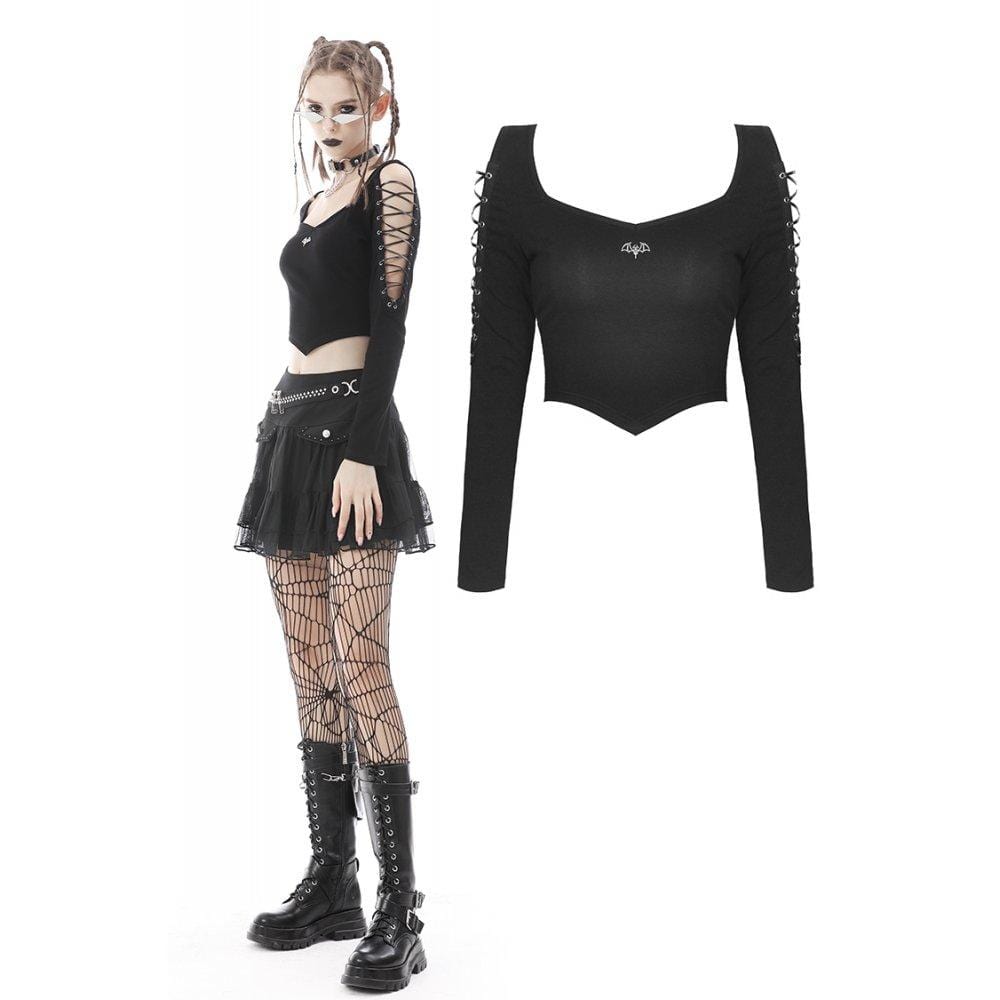 Darkinlove Women's Punk Strappy Bat Irregular Crop Top