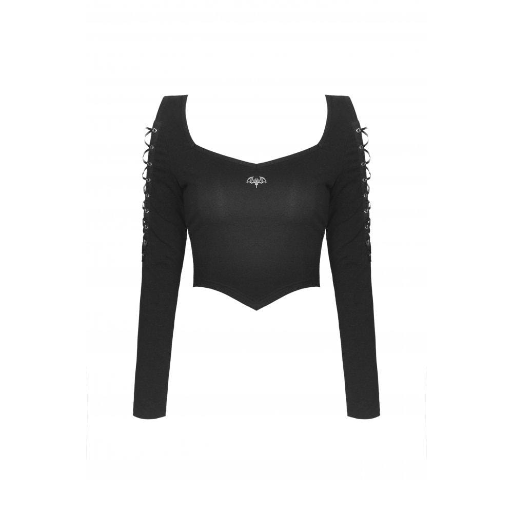 Darkinlove Women's Punk Strappy Bat Irregular Crop Top