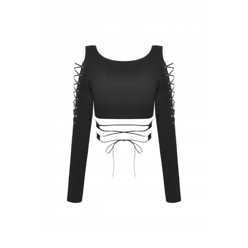 Darkinlove Women's Punk Strappy Bat Irregular Crop Top