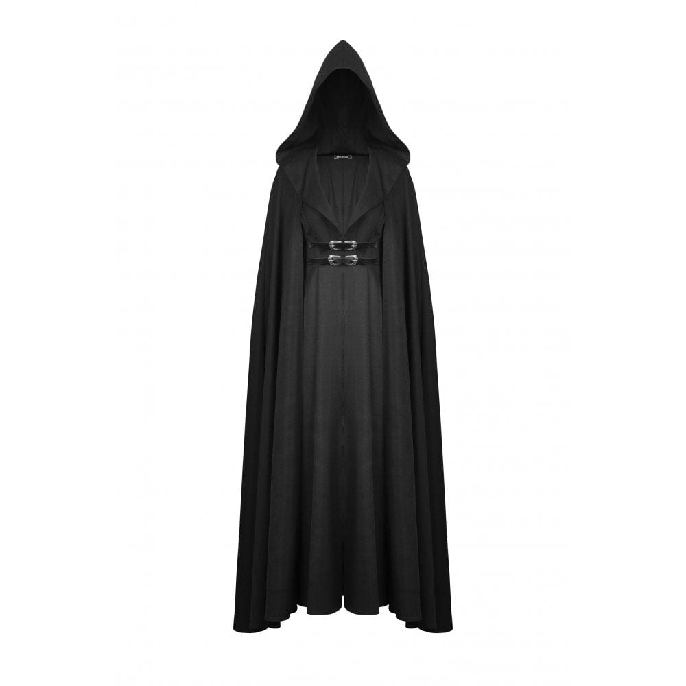Darkinlove Women's Punk Straps Long Coat with Hood