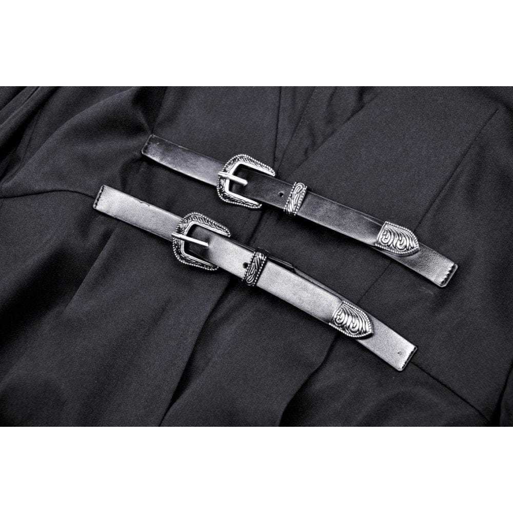 Darkinlove Women's Punk Straps Long Coat with Hood