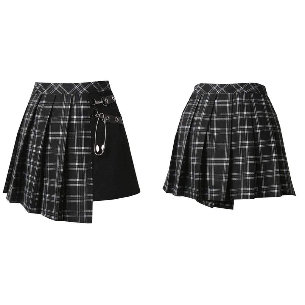 Darkinlove Women's Tartan Pleated Punk Skirt