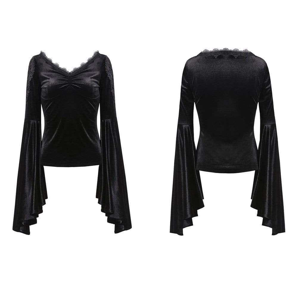 Darkinlove Women's Velour Goth Top With Flounce Sleeves