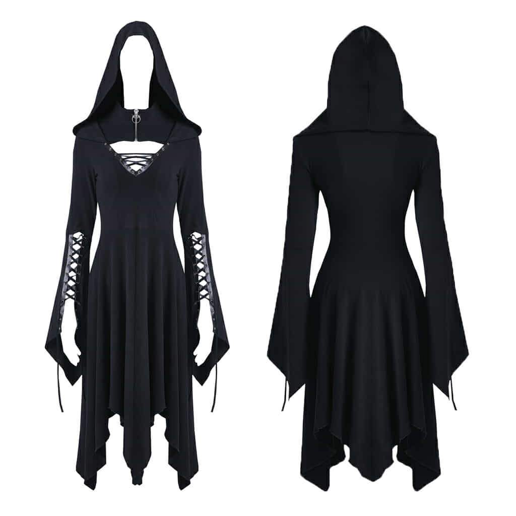 Darkinlove Women's Women's Hooded Long Black Dress