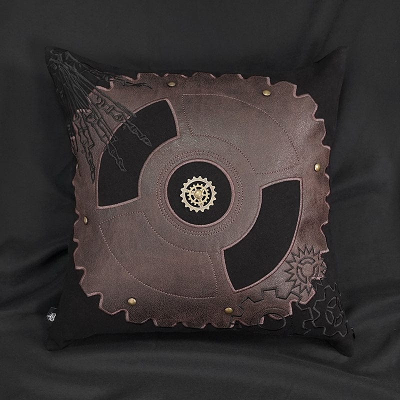 DEVIL FASHION Gothic Gear Embroidered Pillow Case with Pillow Inner