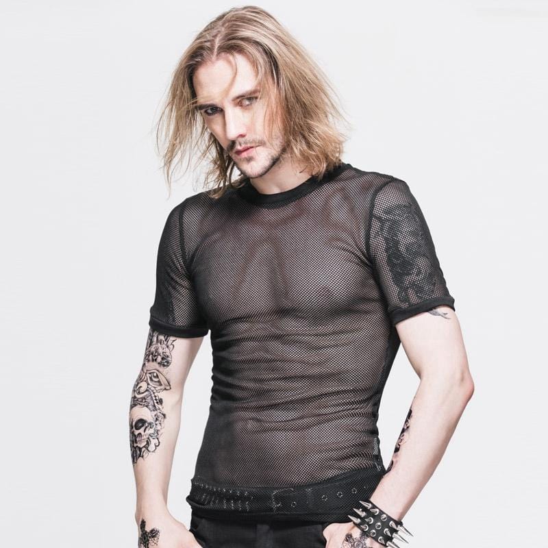 DEVIL FASHION Men's All mesh Short Sleeve Punk T-Shirt