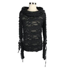 DEVIL FASHION Men's Distressed Ripped Hooded Punk-Shirt With Mesh Underlayer