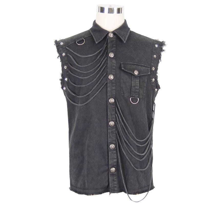 DEVIL FASHION Men's Distressed Sleeveless Punk Shirt