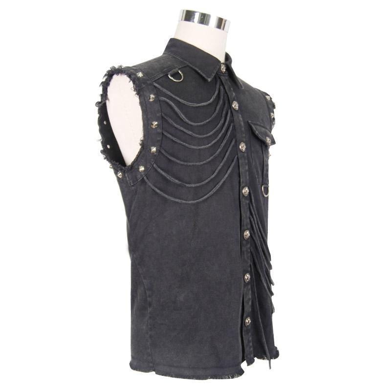 DEVIL FASHION Men's Distressed Sleeveless Punk Shirt