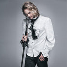 DEVIL FASHION Men's Goth Style Self Design Shirt with Jabot