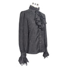 DEVIL FASHION Men's Goth Style Self Design Shirt with Jabot