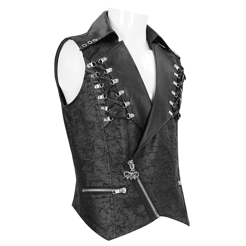 DEVIL FASHION Men's Gothic Asymmetric Zipper Lace-up Waistcoat