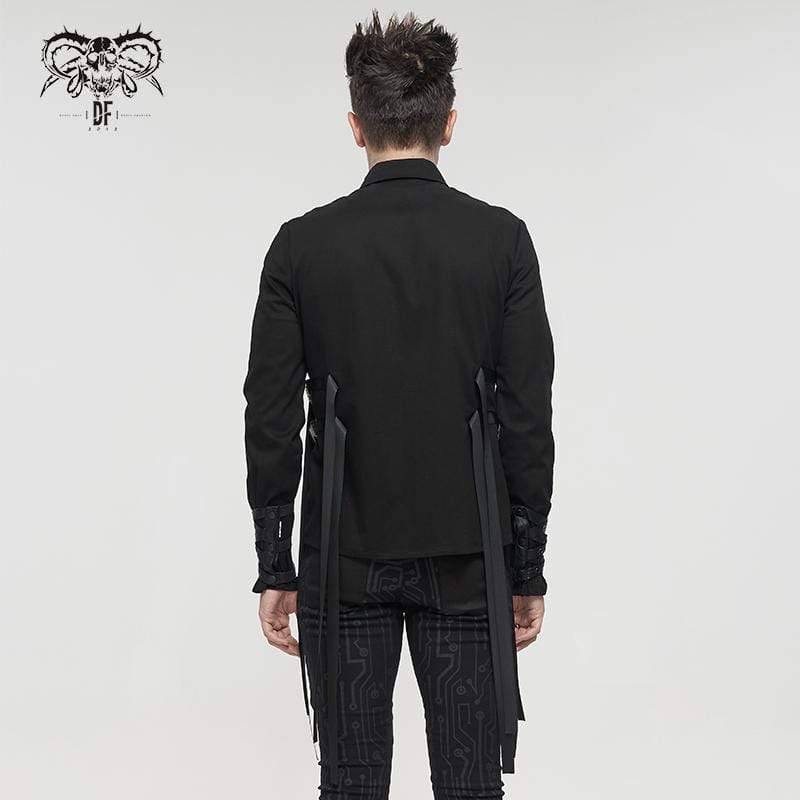 DEVIL FASHION Men's Gothic Buckle Splice Shirt Black