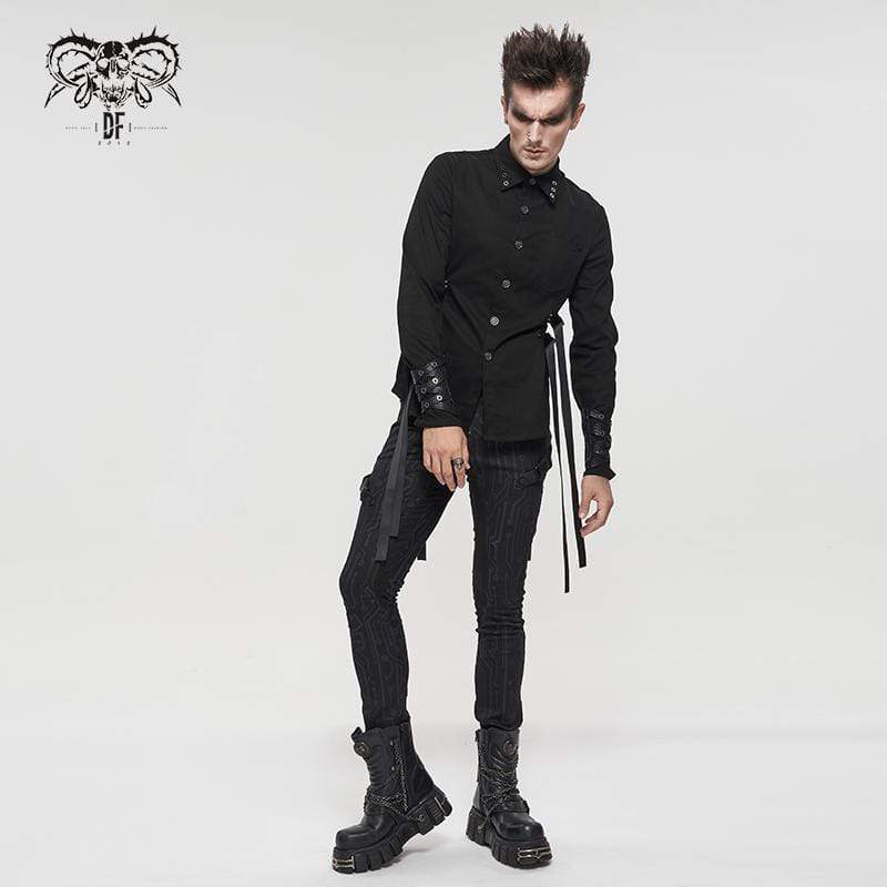 DEVIL FASHION Men's Gothic Buckle Splice Shirt Black