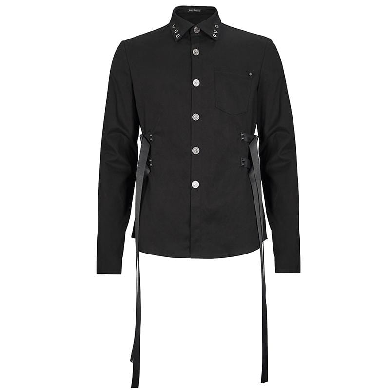 DEVIL FASHION Men's Gothic Buckle Splice Shirt Black