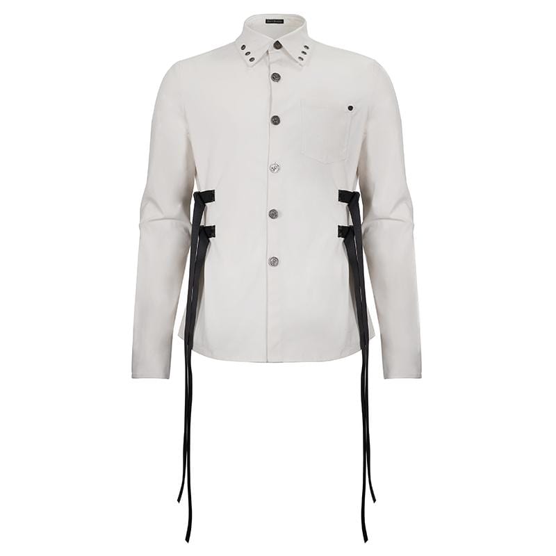 DEVIL FASHION Men's Gothic Buckle Splice Shirt White