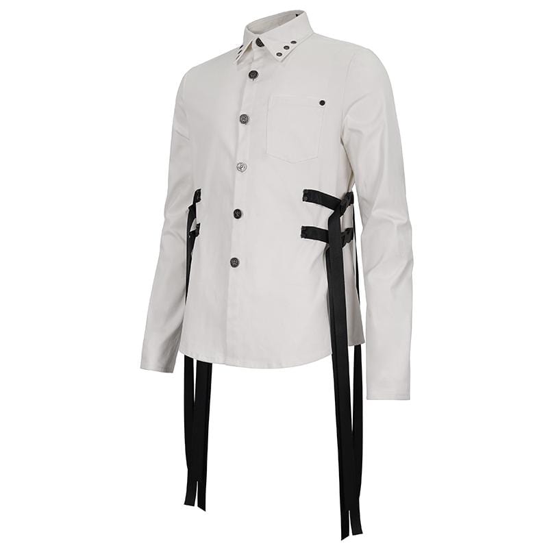 DEVIL FASHION Men's Gothic Buckle Splice Shirt White