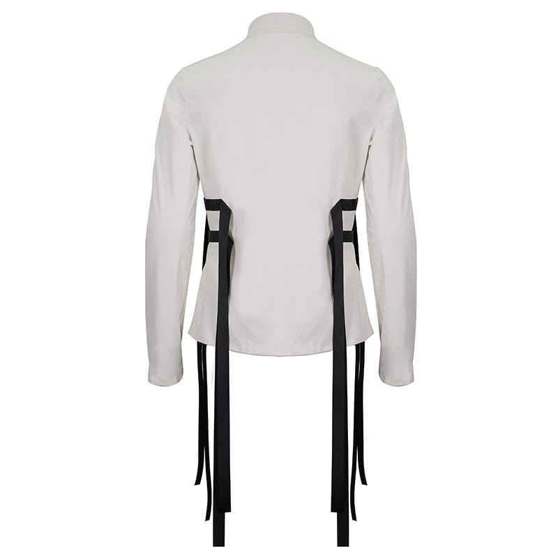 DEVIL FASHION Men's Gothic Buckle Splice Shirt White