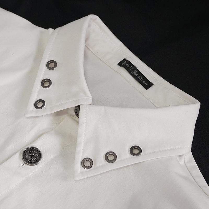 DEVIL FASHION Men's Gothic Buckle Splice Shirt White