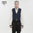 DEVIL FASHION Men's Gothic Cashew Printed Swallow-tailed Waistcaot Blue