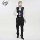 DEVIL FASHION Men's Gothic Cashew Printed Swallow-tailed Waistcaot Blue