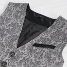 DEVIL FASHION Men's Gothic Cashew Printed Swallow-tailed Waistcoat Grey