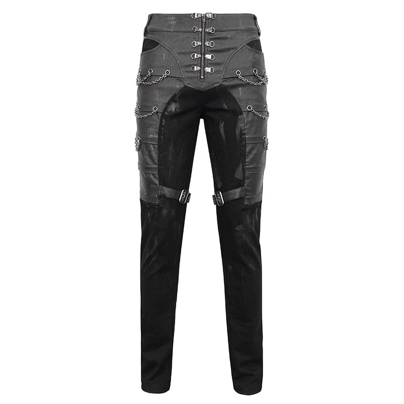 DEVIL FASHION Men's Gothic Distressed Faux Leather Pants