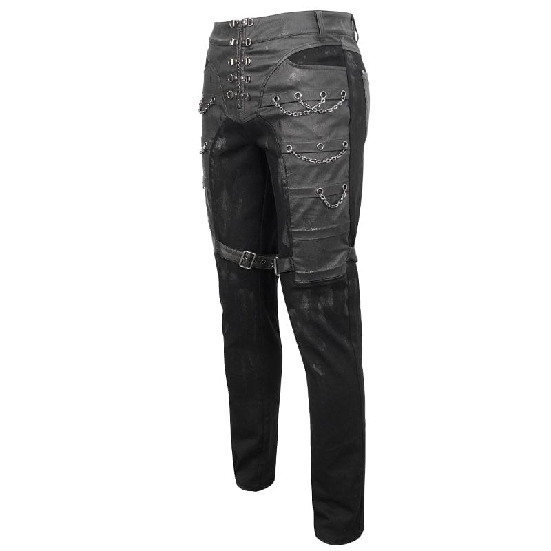 DEVIL FASHION Men's Gothic Distressed Faux Leather Pants