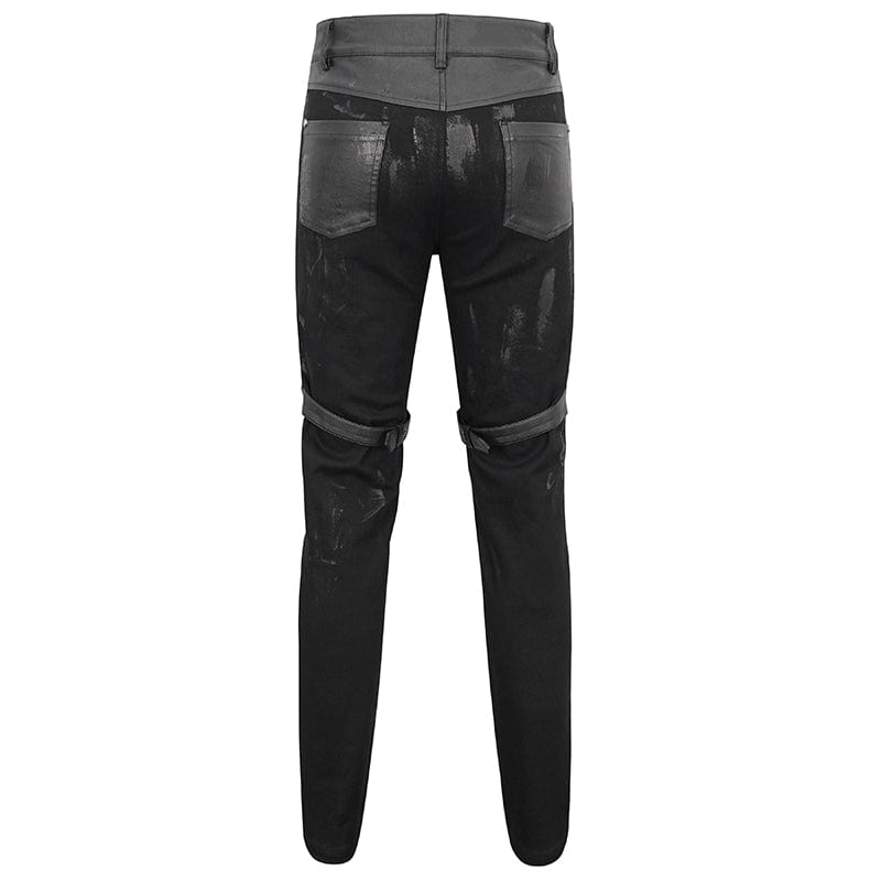 DEVIL FASHION Men's Gothic Distressed Faux Leather Pants