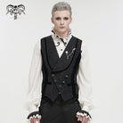 DEVIL FASHION Men's Gothic Embossed Waistcoat with Brooch Black