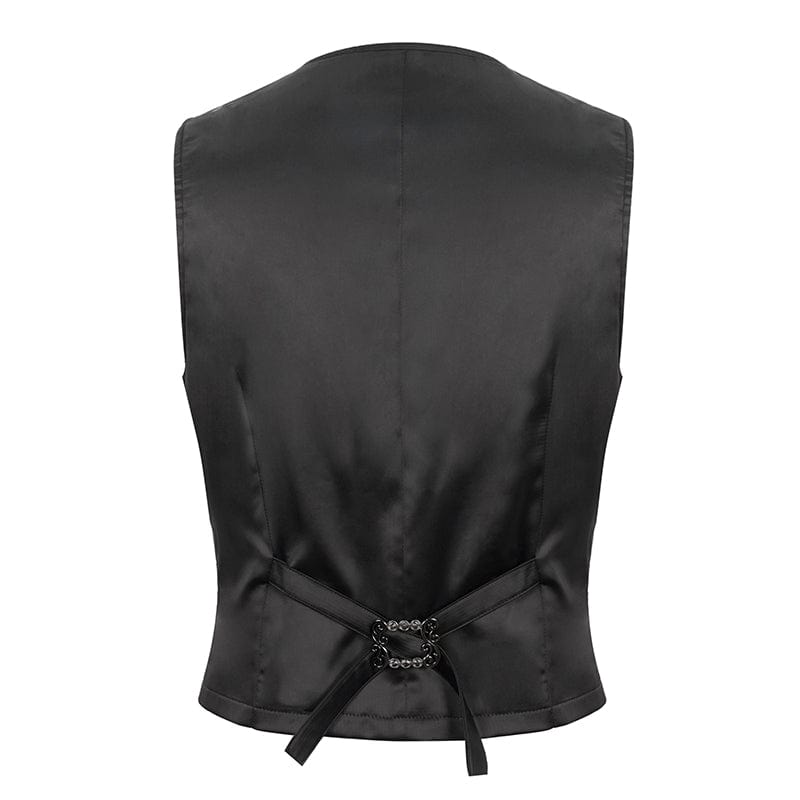 DEVIL FASHION Men's Gothic Embossed Waistcoat with Brooch Black