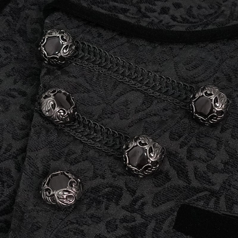 DEVIL FASHION Men's Gothic Embossed Waistcoat with Brooch Black