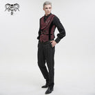 DEVIL FASHION Men's Gothic Embossed Waistcoat with Brooch Red